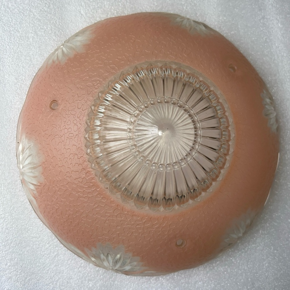 Vintage MCM Pink Frosted Glass 3 Chain Hanging Ceiling Light Shade - Picture 3 of 10